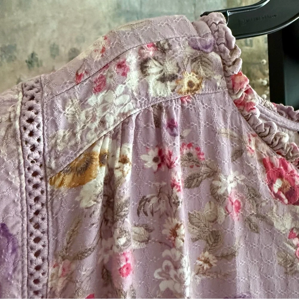 Feminine Fairy Crinkled Flowy Henley Oversized Soft Girl Pastel Purple Pink XL - Picture 6 of 13